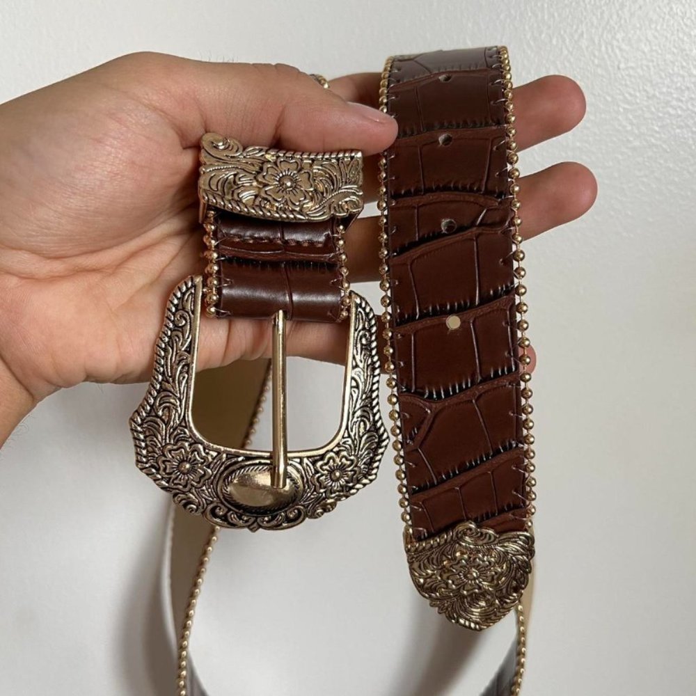 Vintage style brown American western gold boho belt - Picture 8 of 8